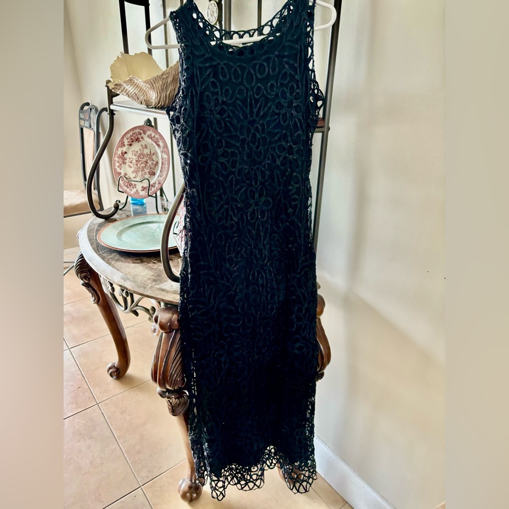 Vintage Soulmate 100% Silk Handcrocheted  Black Evening Gown- XS EUC